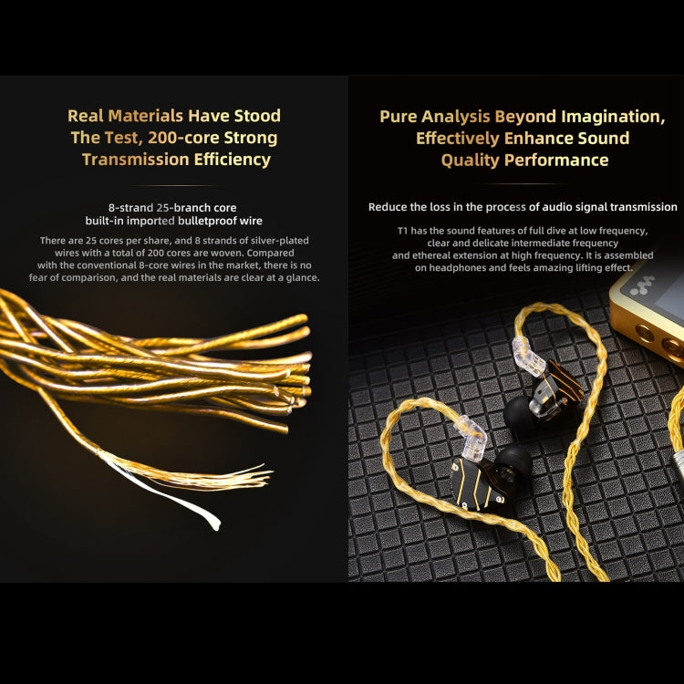 QKZ T1 8 Core TC Silver Plated 3.5mm 0.75mm 2PIN HIFI Earphone Update Cable(Brown) - HoMEdemic™ 
