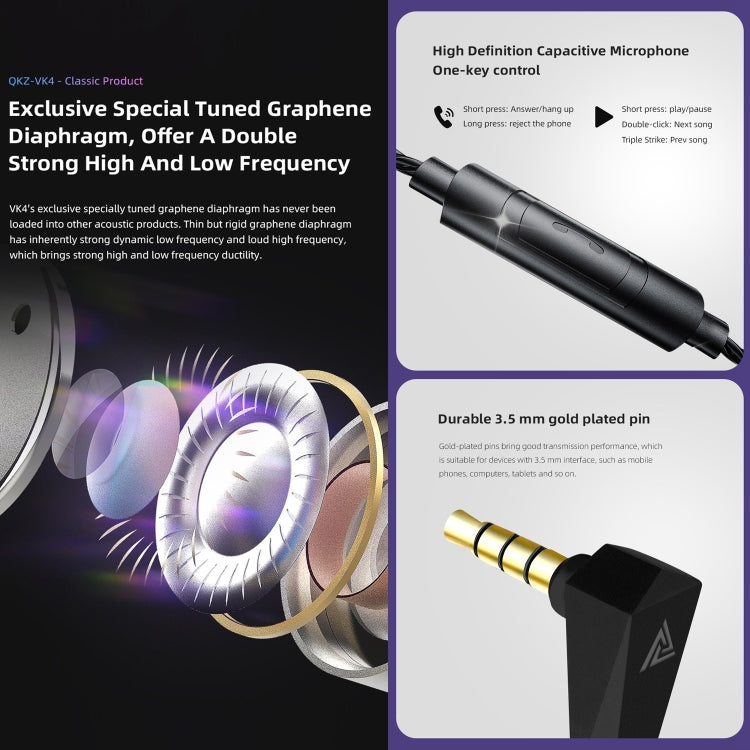 QKZ VK4 In-Ear Subwoofer HiFi Wire-controlled Earphone with Mic(Carbon Fiber Version) - HoMEdemic™ 