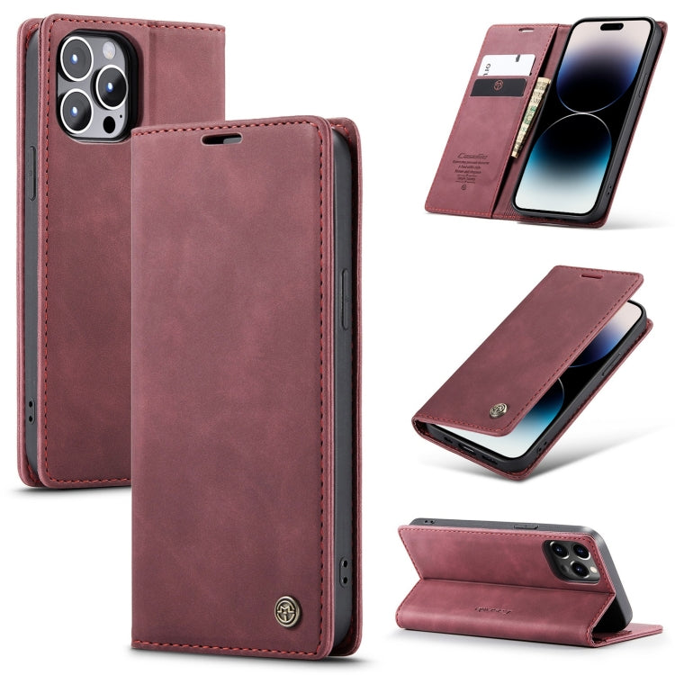 For iPhone 14 Pro Max CaseMe-013 Multifunctional Retro Frosted Leather Phone Case (Wine Red) - HoMEdemic™ 