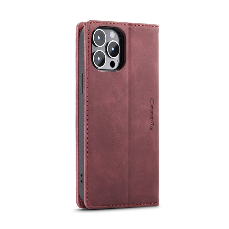 For iPhone 14 Pro Max CaseMe-013 Multifunctional Retro Frosted Leather Phone Case (Wine Red) - HoMEdemic™ 