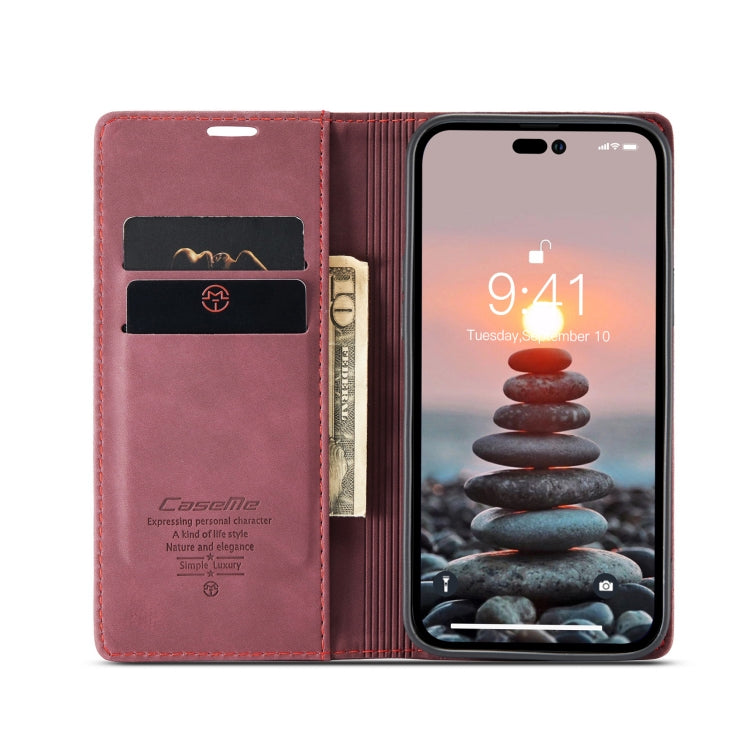 For iPhone 14 Pro Max CaseMe-013 Multifunctional Retro Frosted Leather Phone Case (Wine Red) - HoMEdemic™ 