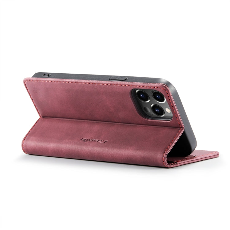 For iPhone 14 Pro Max CaseMe-013 Multifunctional Retro Frosted Leather Phone Case (Wine Red) - HoMEdemic™ 