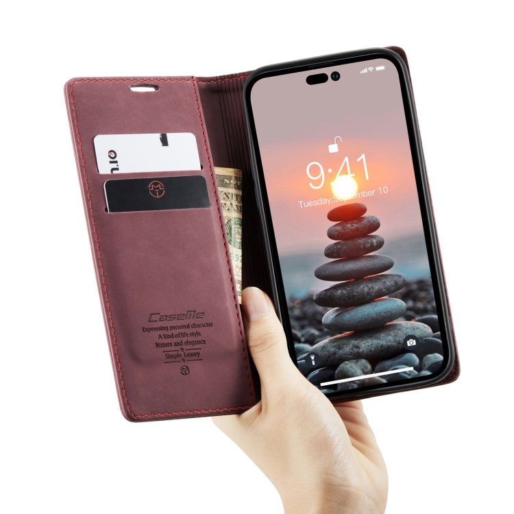 For iPhone 14 Pro Max CaseMe-013 Multifunctional Retro Frosted Leather Phone Case (Wine Red) - HoMEdemic™ 