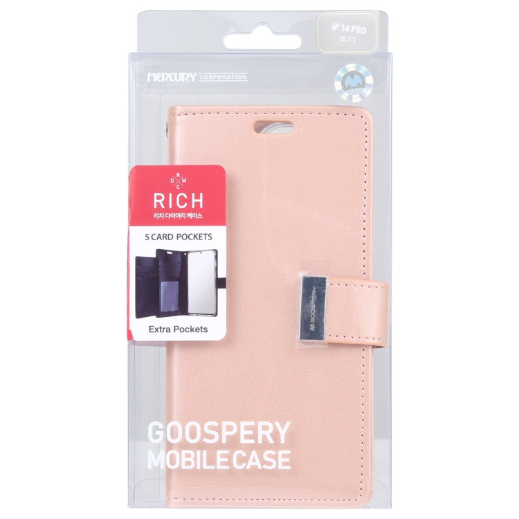 For iPhone 14 Pro GOOSPERY RICH DIARY Crazy Horse Texture Leather Case(Rose Gold) - HoMEdemic™ 