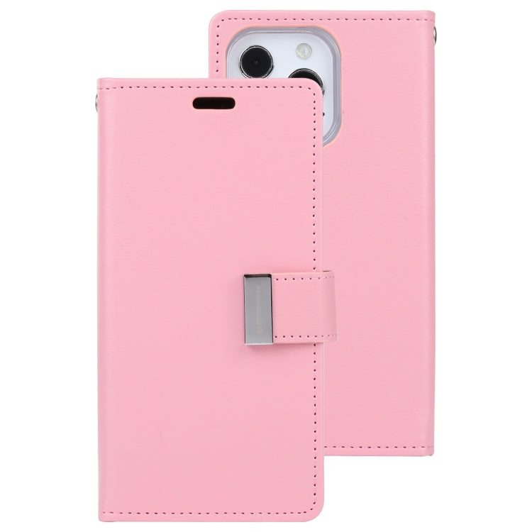 For iPhone 14 Pro GOOSPERY RICH DIARY Crazy Horse Texture Leather Case(Pink) - HoMEdemic™ 