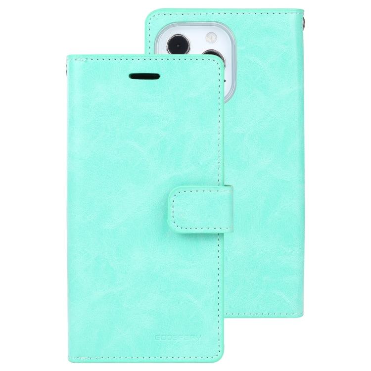 For iPhone 14 Pro MERCURY GOOSPERY MANSOOR 9 Card Slots Leather Case(Mint Green) - HoMEdemic™ 
