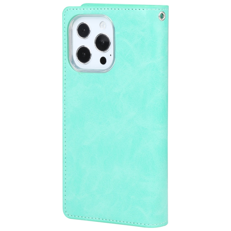 For iPhone 14 Pro MERCURY GOOSPERY MANSOOR 9 Card Slots Leather Case(Mint Green) - HoMEdemic™ 