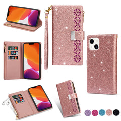 Multi-card Slots Laser Carving Glitter Zipper Leather Case, For iPhone 14, For iPhone 14 Max, For iPhone 14 Pro, For iPhone 14 Pro Max, For Samsung Galaxy Z Fold 4 - HoMEdemic™ 
