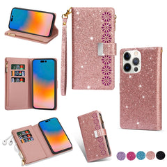 Multi-card Slots Laser Carving Glitter Zipper Leather Case, For iPhone 14, For iPhone 14 Max, For iPhone 14 Pro, For iPhone 14 Pro Max, For Samsung Galaxy Z Fold 4 - HoMEdemic™ 