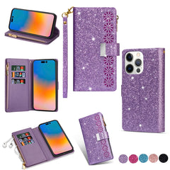 Multi-card Slots Laser Carving Glitter Zipper Leather Case, For iPhone 14, For iPhone 14 Max, For iPhone 14 Pro, For iPhone 14 Pro Max, For Samsung Galaxy Z Fold 4 - HoMEdemic™ 