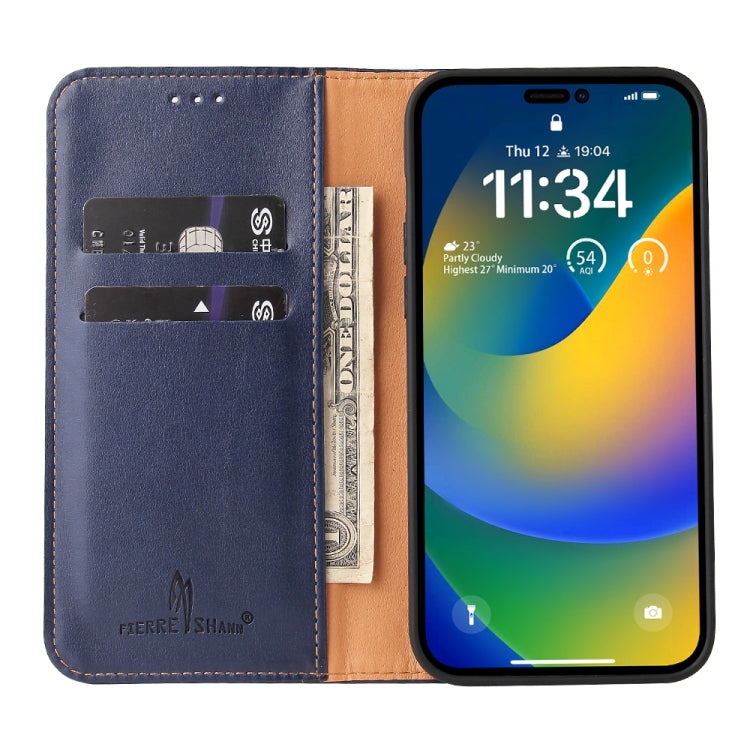 For iPhone 14 Pro Fierre Shann PU Genuine Leather Texture Leather Phone Case(Blue) - HoMEdemic™ 