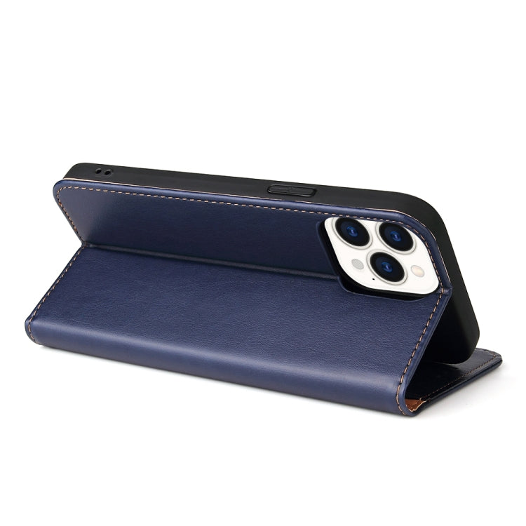 For iPhone 14 Pro Max Fierre Shann PU Genuine Leather Texture Leather Phone Case (Blue) - HoMEdemic™ 