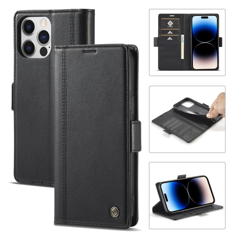 For iPhone 14 Pro LC.IMEEKE Magnetic Buckle Leather Phone Case(Black) - HoMEdemic™ 
