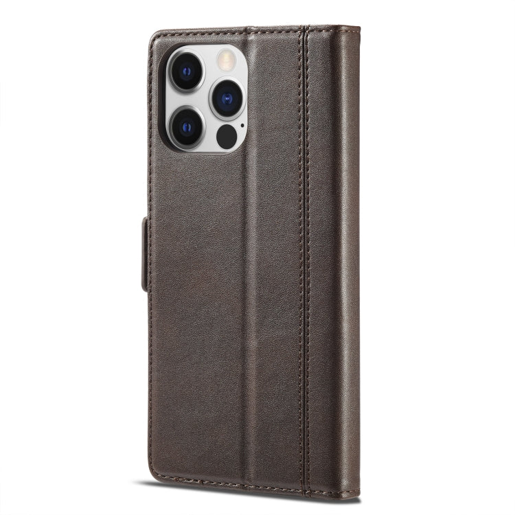 For iPhone 14 Pro LC.IMEEKE Magnetic Buckle Leather Phone Case(Coffee) - HoMEdemic™ 