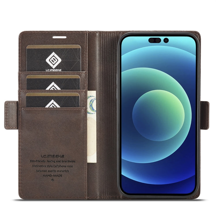 For iPhone 14 Pro LC.IMEEKE Magnetic Buckle Leather Phone Case(Coffee) - HoMEdemic™ 