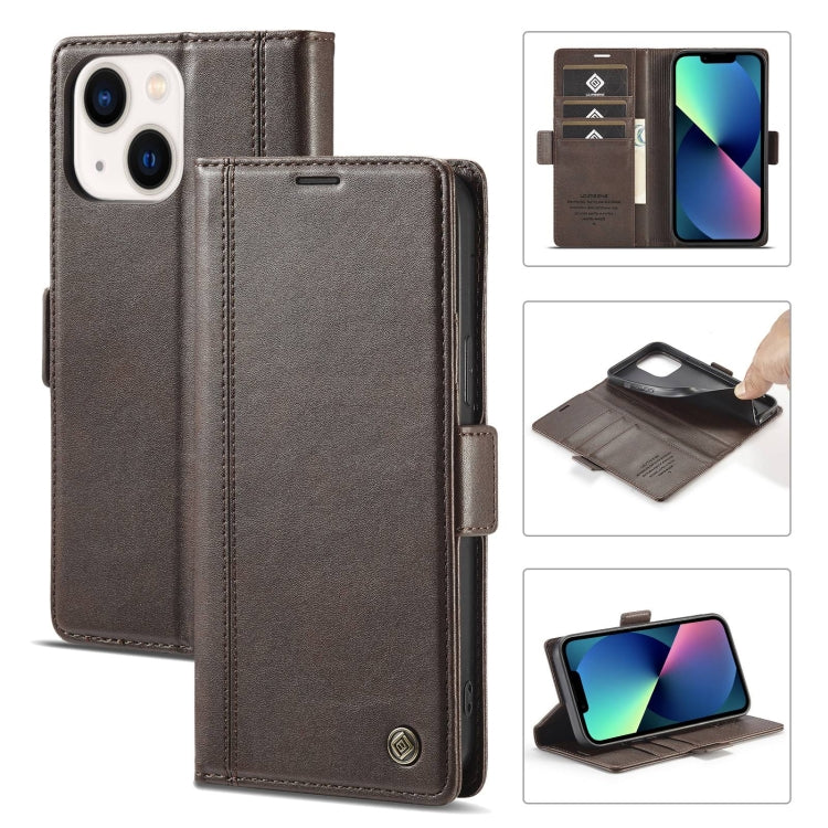 For iPhone 14 LC.IMEEKE Magnetic Buckle Leather Phone Case (Coffee) - HoMEdemic™ 