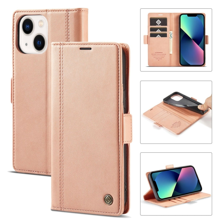 For iPhone 14 LC.IMEEKE Magnetic Buckle Leather Phone Case (Rose Gold) - HoMEdemic™ 