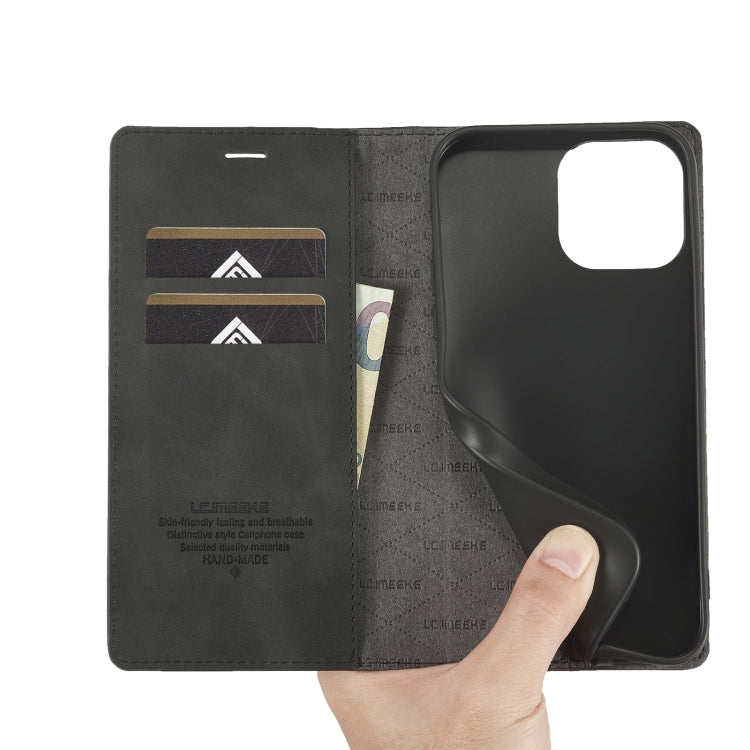 For iPhone 14 Pro LC.IMEEKE Strong Magnetic Leather Phone Case with Holder & Card Slots & Wallet(Black) - HoMEdemic™ 