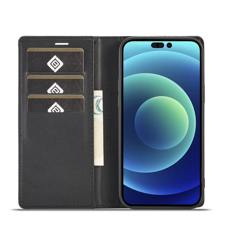 For iPhone 14 Pro LC.IMEEKE Carbon Fiber PU + TPU Leather Case(Horizontal Black) - HoMEdemic™ 