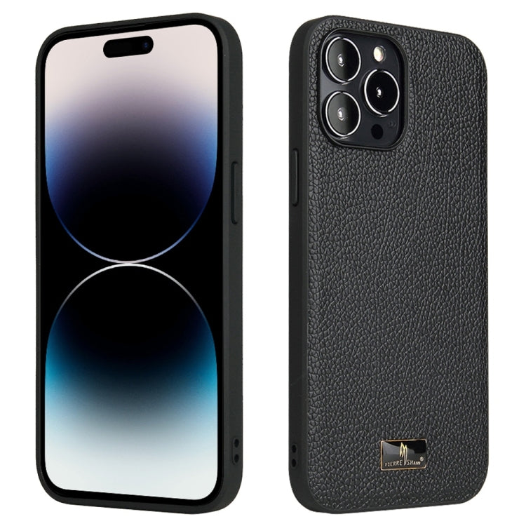 For iPhone 14 Pro Max Fierre Shann Leather Texture Phone Back Cover Case (Lychee Black) - HoMEdemic™ 