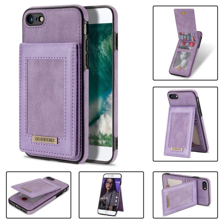For iPhone SE 2022 / SE 2020 / 8 / 7 N.BEKUS Vertical Flip Card Slot RFID Phone Case(Purple) - HoMEdemic™ 