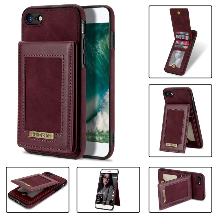 For iPhone SE 2022 / SE 2020 / 8 / 7 N.BEKUS Vertical Flip Card Slot RFID Phone Case(Wine Red) - HoMEdemic™ 