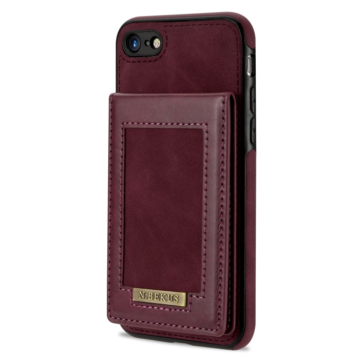 For iPhone SE 2022 / SE 2020 / 8 / 7 N.BEKUS Vertical Flip Card Slot RFID Phone Case(Wine Red) - HoMEdemic™ 