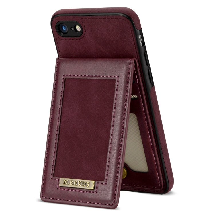 For iPhone SE 2022 / SE 2020 / 8 / 7 N.BEKUS Vertical Flip Card Slot RFID Phone Case(Wine Red) - HoMEdemic™ 