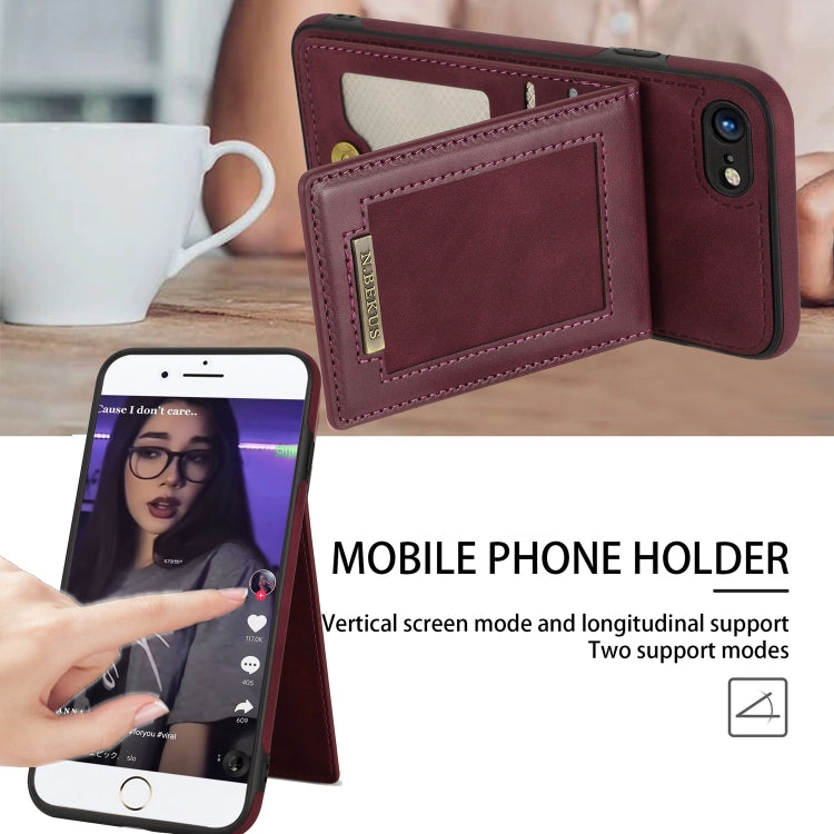 For iPhone SE 2022 / SE 2020 / 8 / 7 N.BEKUS Vertical Flip Card Slot RFID Phone Case(Wine Red) - HoMEdemic™ 