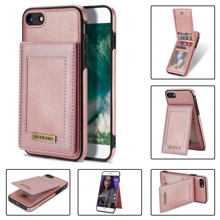 For iPhone SE 2022 / SE 2020 / 8 / 7 N.BEKUS Vertical Flip Card Slot RFID Phone Case(Rose Gold) - HoMEdemic™ 