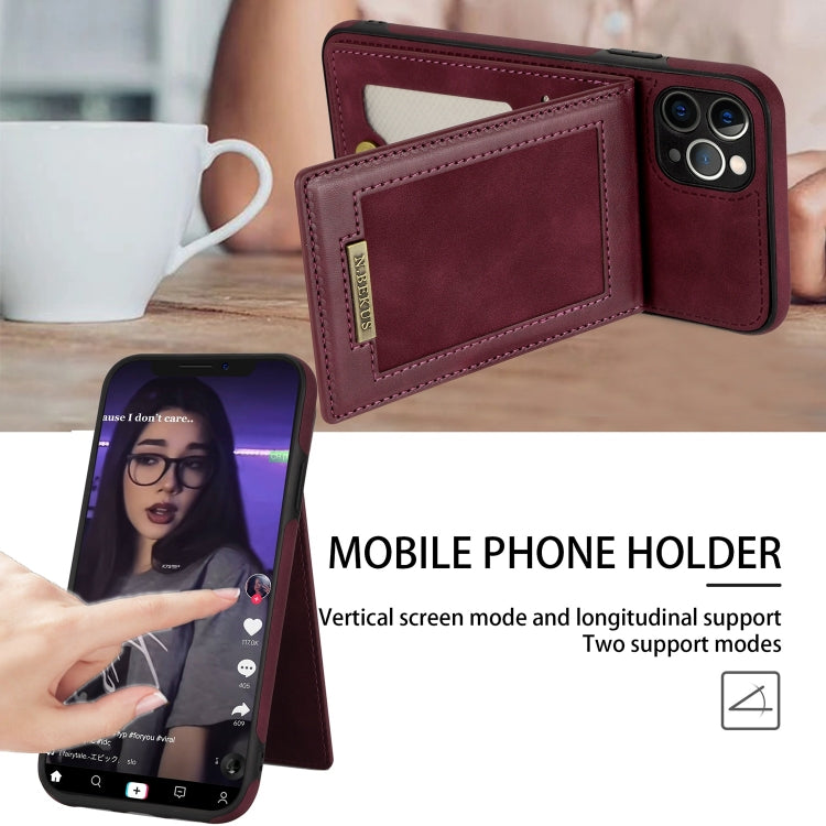 For iPhone 11 Pro Max N.BEKUS Vertical Flip Card Slot RFID Phone Case (Wine Red) - HoMEdemic™ 