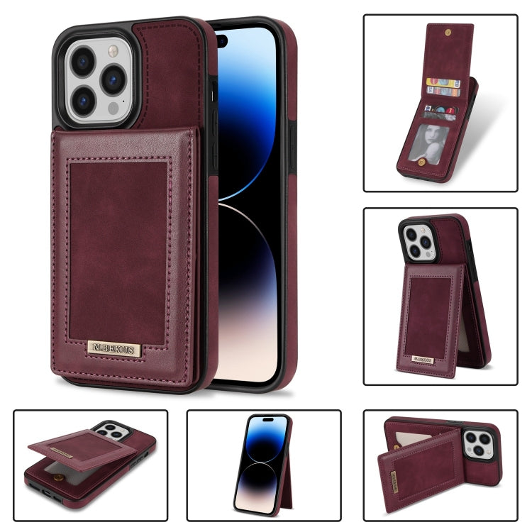 For iPhone 14 Pro N.BEKUS Vertical Flip Card Slot RFID Phone Case(Wine Red) - HoMEdemic™ 
