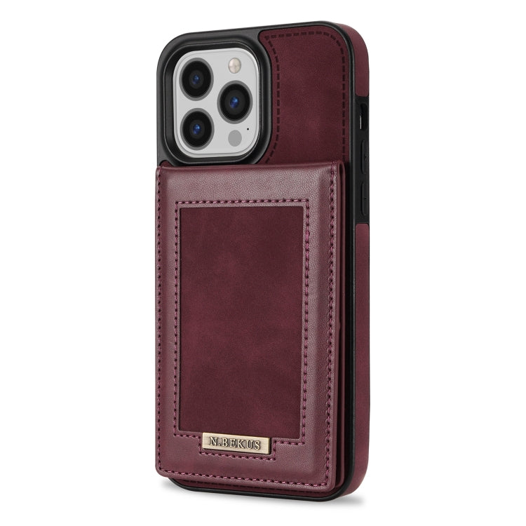 For iPhone 14 Pro N.BEKUS Vertical Flip Card Slot RFID Phone Case(Wine Red) - HoMEdemic™ 