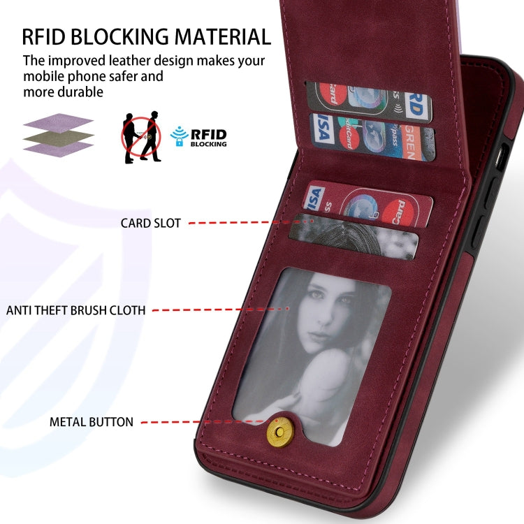 For iPhone 14 Pro N.BEKUS Vertical Flip Card Slot RFID Phone Case(Wine Red) - HoMEdemic™ 