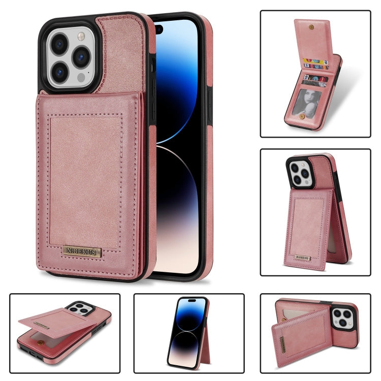 For iPhone 14 Pro N.BEKUS Vertical Flip Card Slot RFID Phone Case(Rose Gold) - HoMEdemic™ 