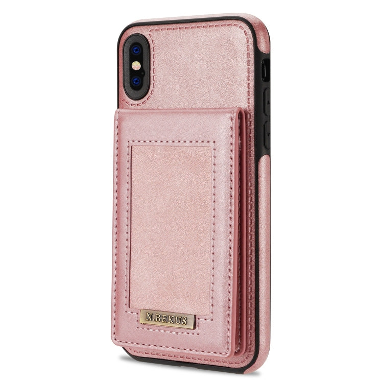 For iPhone X / XS N.BEKUS Vertical Flip Card Slot RFID Phone Case(Rose Gold) - HoMEdemic™ 