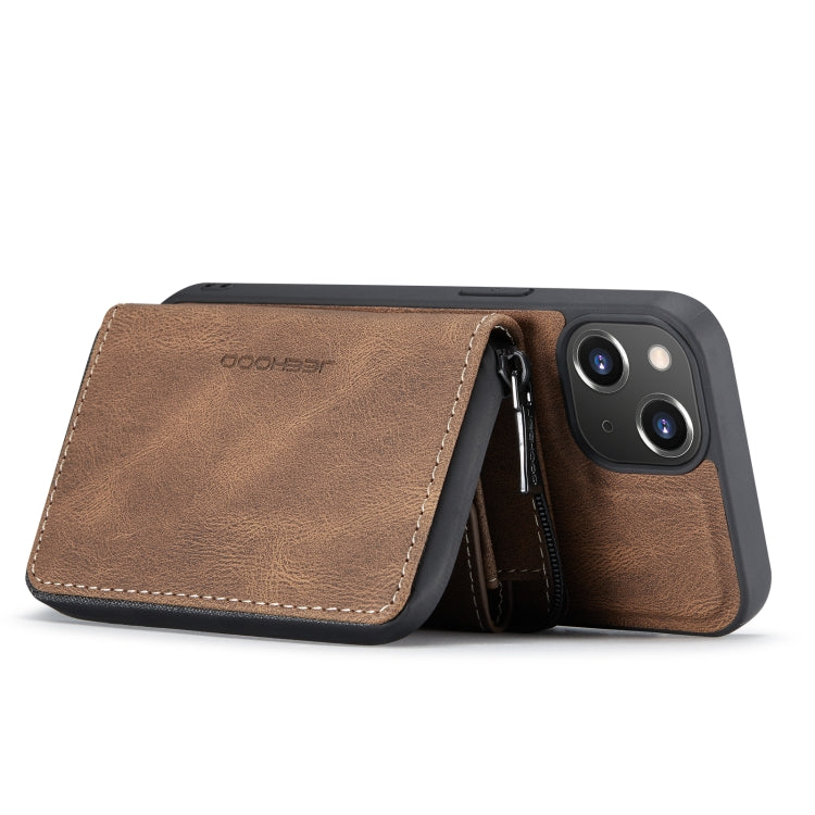 For iPhone 14 JEEHOOD Magnetic Zipper Wallet Leather Phone Case (Brown) - HoMEdemic™ 