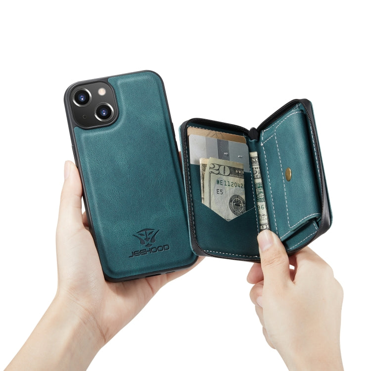 For iPhone 14 JEEHOOD Magnetic Zipper Wallet Leather Phone Case (Blue) - HoMEdemic™ 