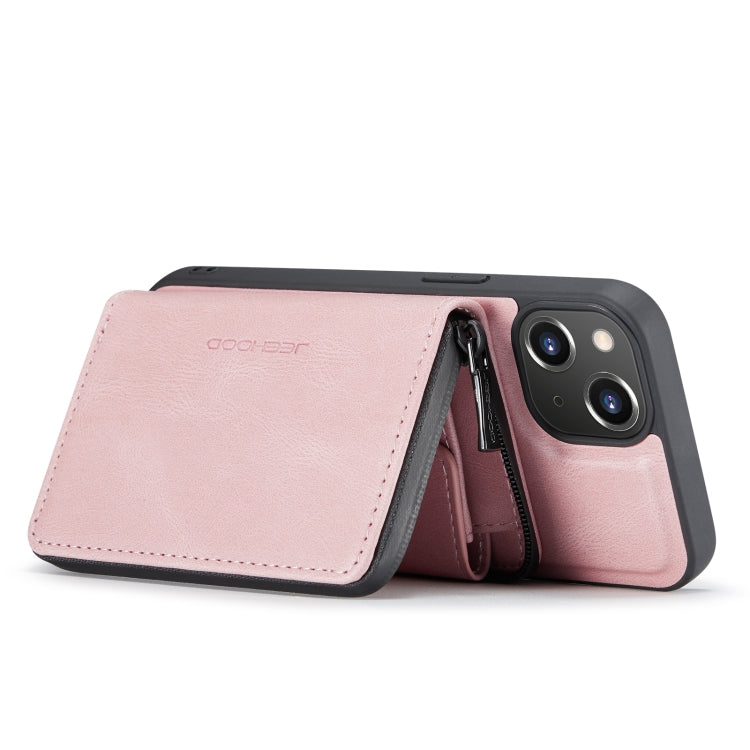 For iPhone 14 JEEHOOD Magnetic Zipper Wallet Leather Phone Case (Pink) - HoMEdemic™ 