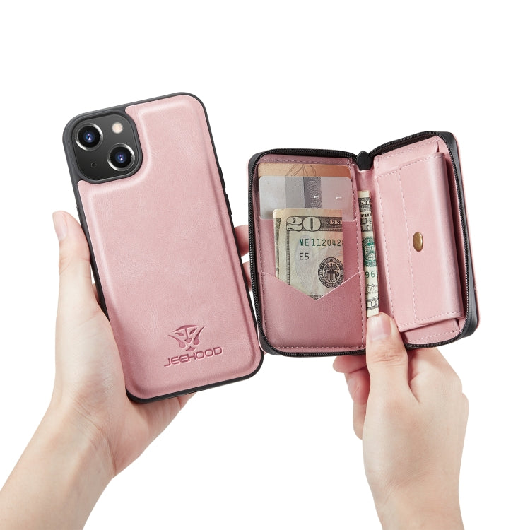For iPhone 14 JEEHOOD Magnetic Zipper Wallet Leather Phone Case (Pink) - HoMEdemic™ 
