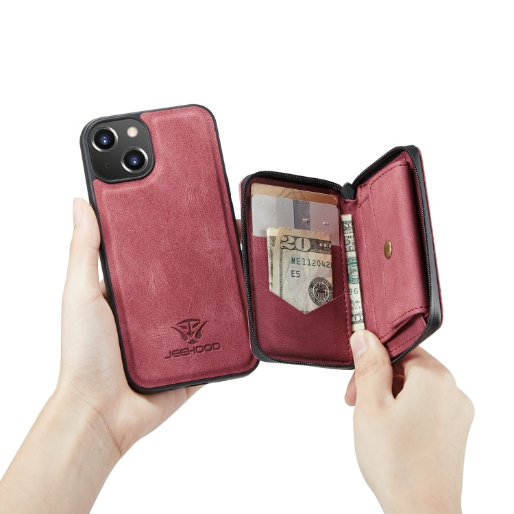 For iPhone 14 Plus JEEHOOD Magnetic Zipper Wallet Leather Phone Case (Red) - HoMEdemic™ 