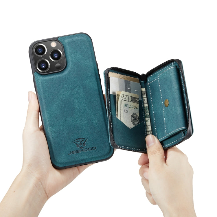 For iPhone 14 Pro JEEHOOD Magnetic Zipper Wallet Leather Phone Case(Blue) - HoMEdemic™ 