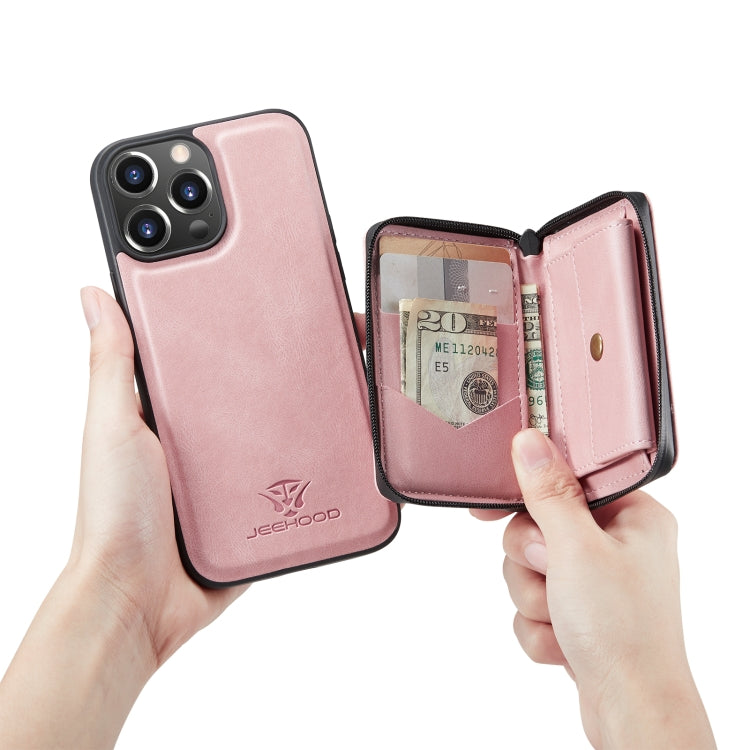 For iPhone 14 Pro JEEHOOD Magnetic Zipper Wallet Leather Phone Case(Pink) - HoMEdemic™ 