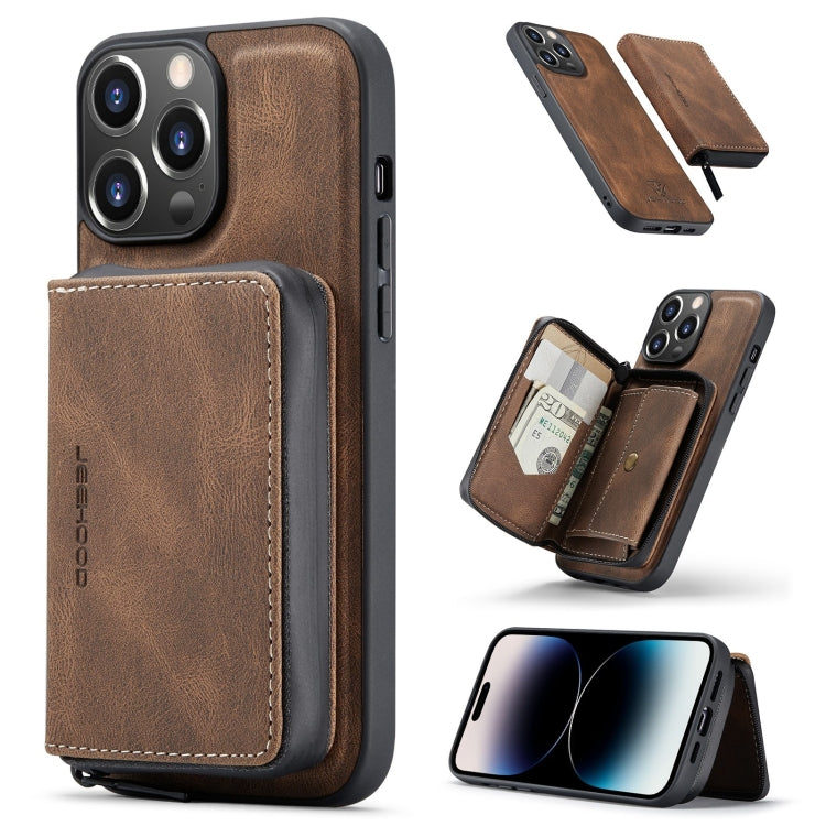 For iPhone 14 Pro Max JEEHOOD Magnetic Zipper Wallet Leather Phone Case (Brown) - HoMEdemic™ 