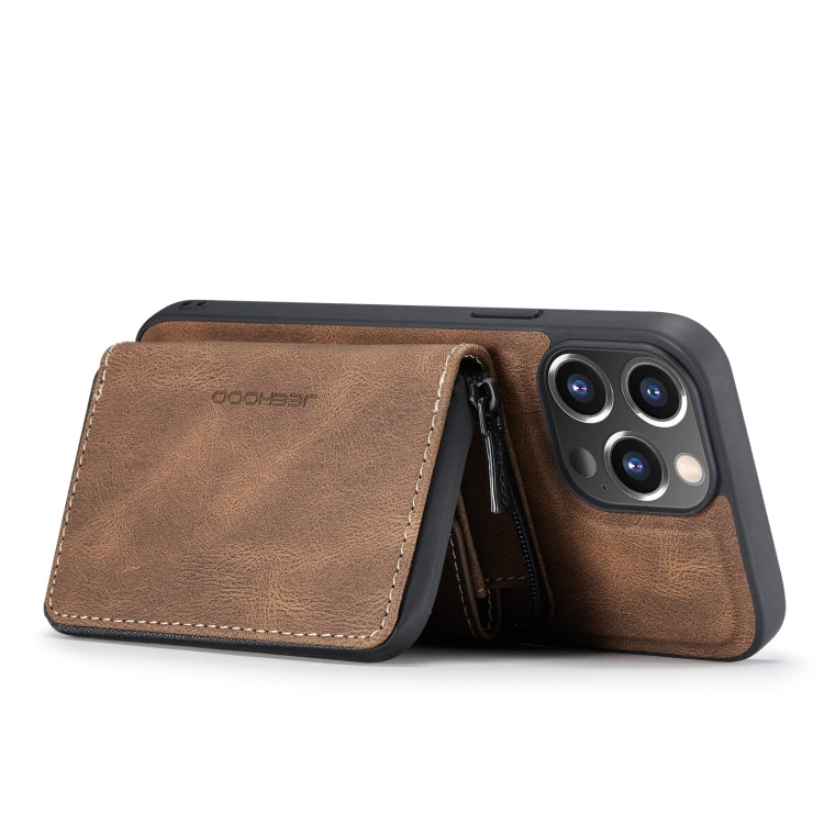 For iPhone 14 Pro Max JEEHOOD Magnetic Zipper Wallet Leather Phone Case (Brown) - HoMEdemic™ 