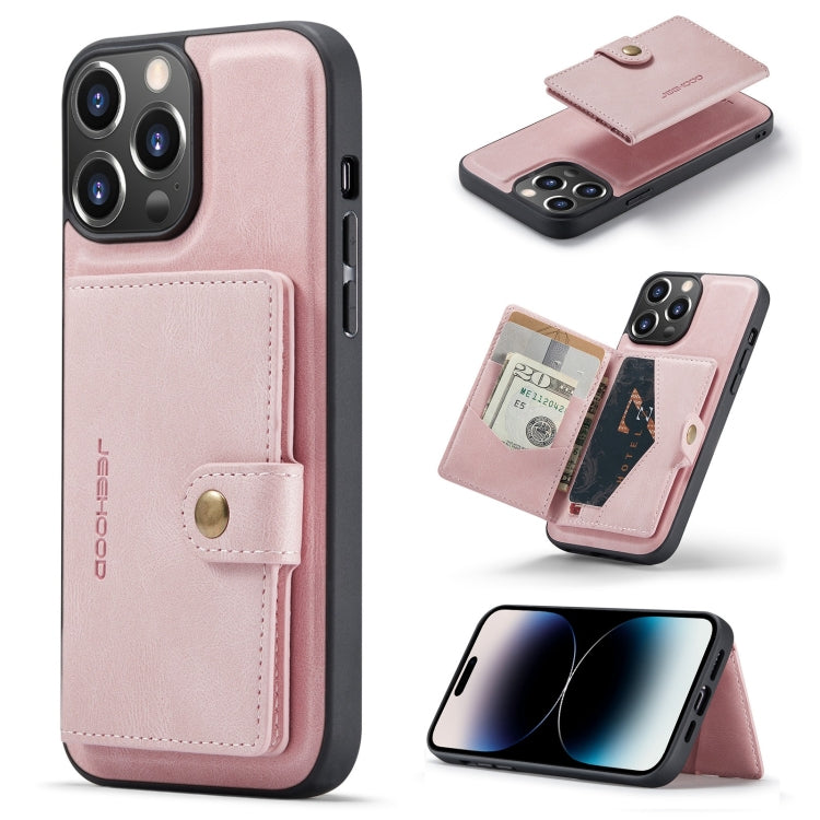 For iPhone 14 Pro JEEHOOD Retro Magnetic Detachable Leather Phone Case(Pink) - HoMEdemic™ 