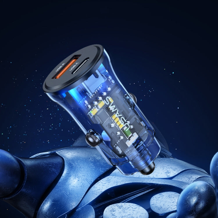 USAMS US-CC164 C32 30W Transparent Dual Port Mini Car Charger(Blue) - HoMEdemic™ 