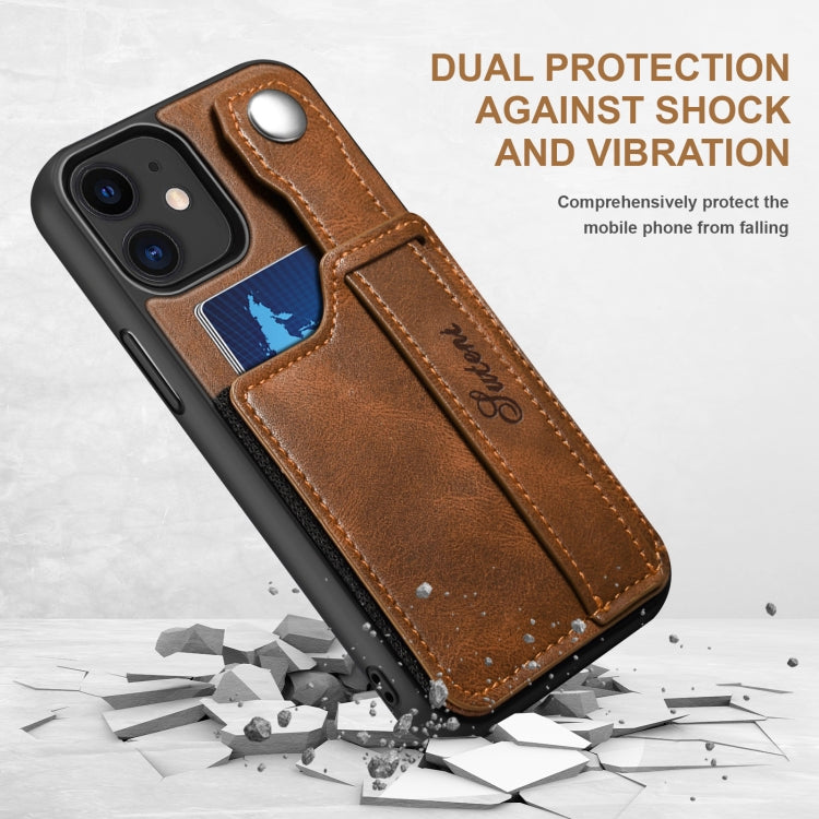 For iPhone 12 Suteni 215 Wrist Strap PU Phone Case(Brown) - HoMEdemic™ 