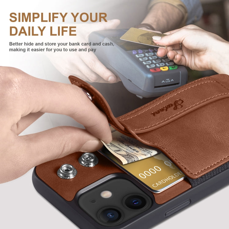 For iPhone 12 Suteni 215 Wrist Strap PU Phone Case(Brown) - HoMEdemic™ 