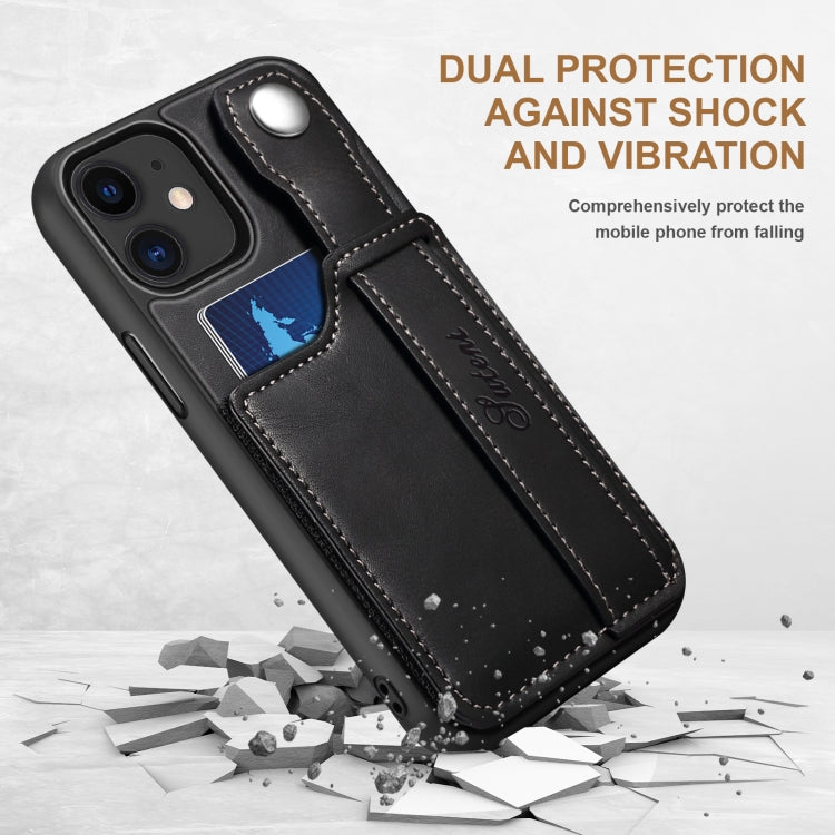 For iPhone 12 Suteni 215 Wrist Strap PU Phone Case(Black) - HoMEdemic™ 